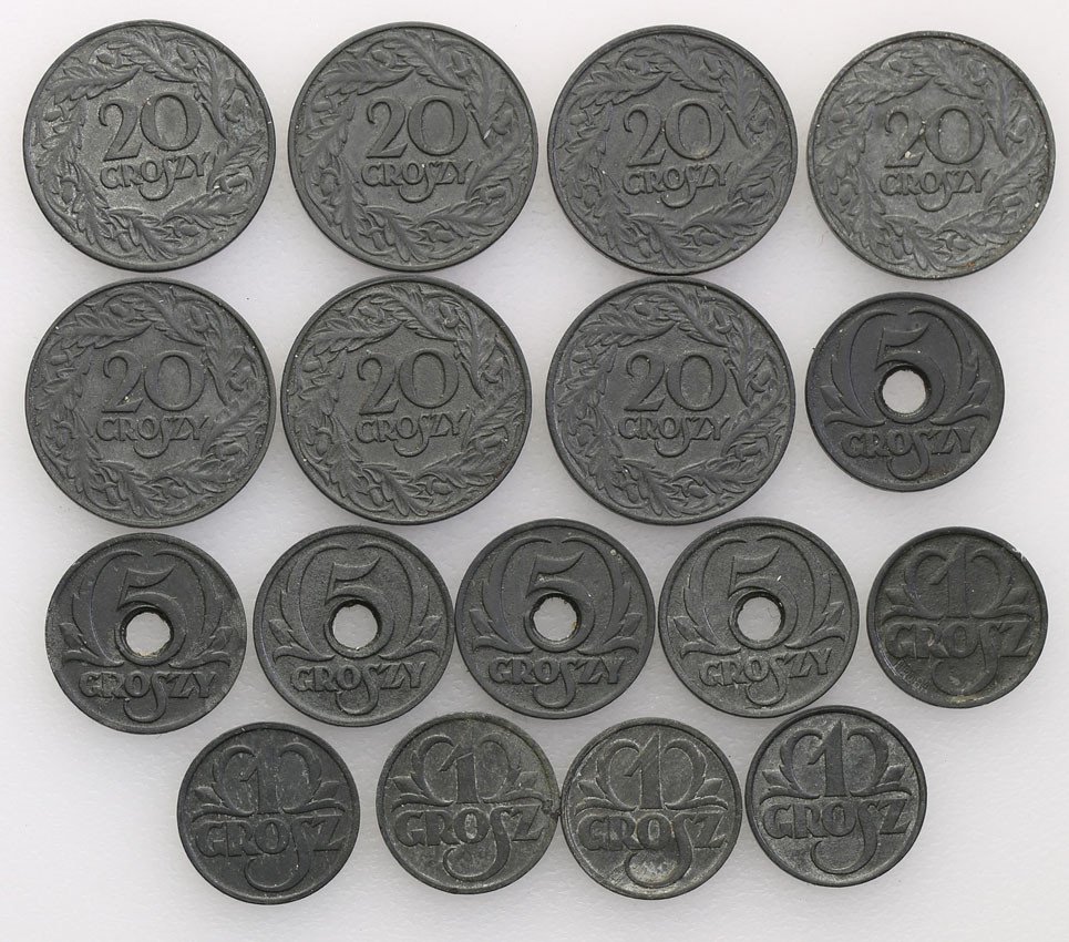 Generalna Gubernia. 1, 5, i 20 groszy 1923 + 1939 - zestaw 17 monet